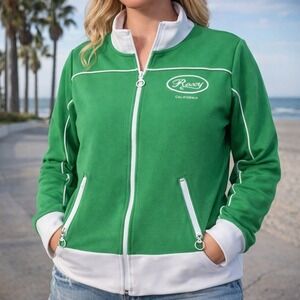 VTG Y2K ROXY Paradise Full Zip Track Jacket Women's XL Green Coconut Surf Girl